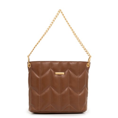 Bolsa Couro Matelassê Geométrico Caramelo