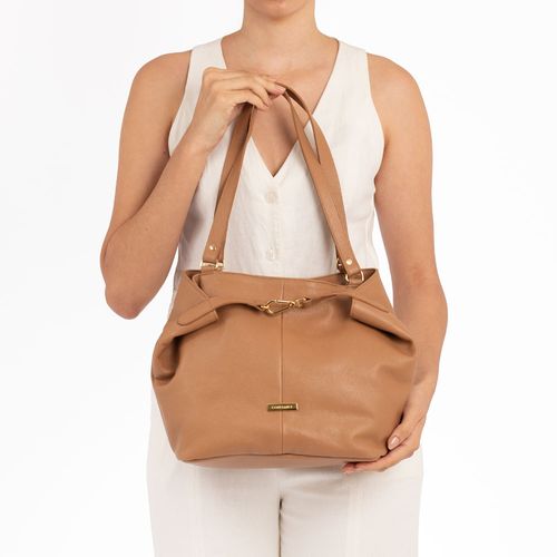 Bolsa Shopping Couro Mosquetão Caramelo
