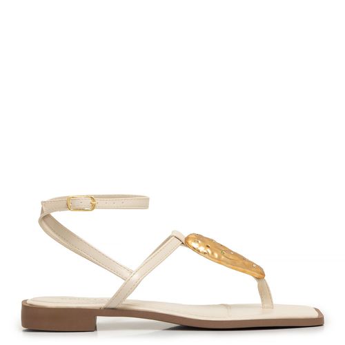Rasteira Off White Enfeite Strass