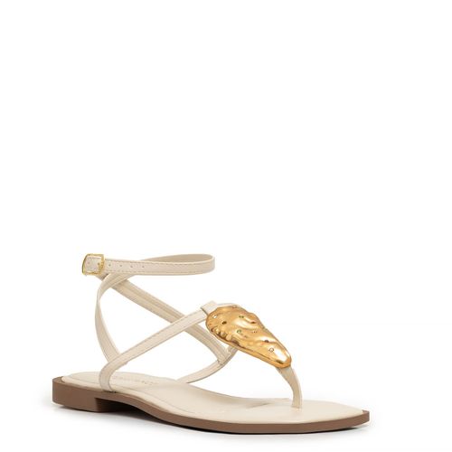 Rasteira Off White Enfeite Strass