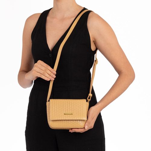 Bolsa Tiracolo Couro Textura Amarelo
