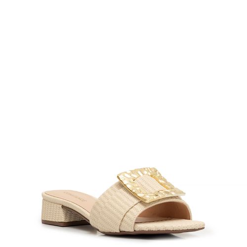 Tamanco Off White Enfeite Quadrado