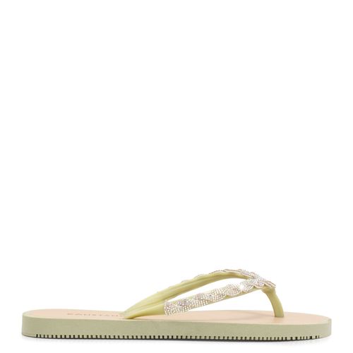 Chinelo Verde Strass Entrelaçado