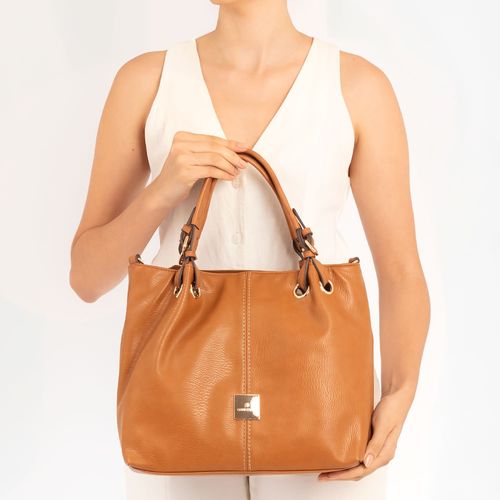 Bolsa Tote Pregas Caramelo
