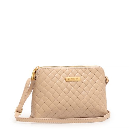 Bolsa Pequena Couro Tramado Bege