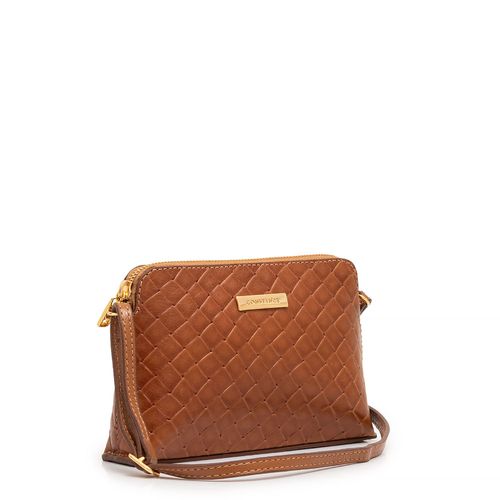 Bolsa Pequena Couro Tramado Caramelo