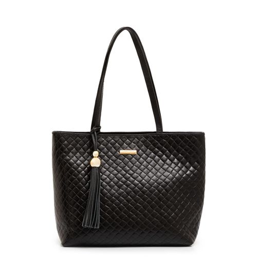 Bolsa Shopping Couro Tramado Preta