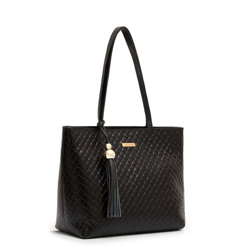 Bolsa Shopping Couro Tramado Preta