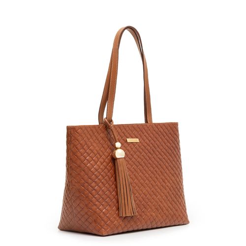 Bolsa Shopping Couro Tramado Caramelo
