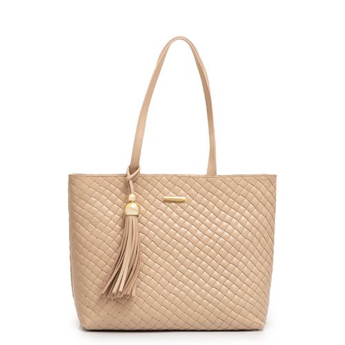 Bolsa Shopping Couro Tramado Bege