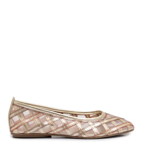 Sapatilha Dourada Tela Costuras