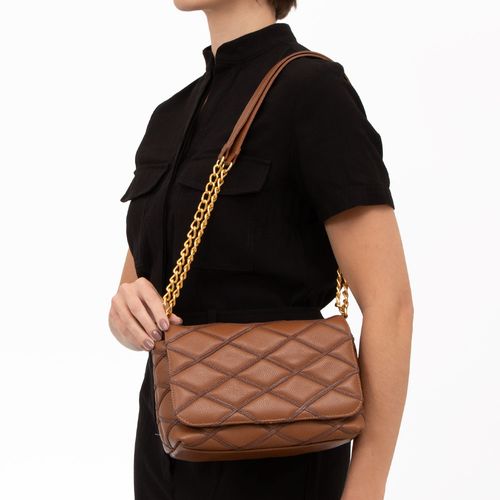 Bolsa Tiracolo Couro Matelassê Caramelo