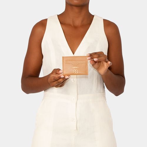 Porta-Cartão Caramelo Couro Trevo