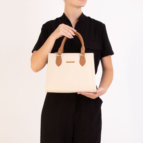 Bolsa Tote Couro Bicolor Off white