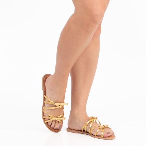 Rasteira Dourada de Tiras com Laços