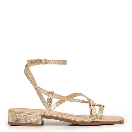 Sandália Dourada Tiras Texturizadas