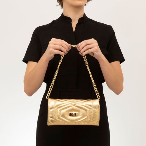 Bolsa Carteira Couro Corrente Dourada