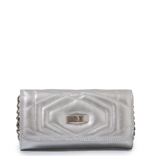 Bolsa Carteira Couro Corrente Prata