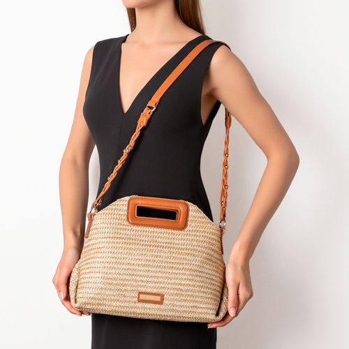 Bolsa Palha Alça Trançada Caramelo
