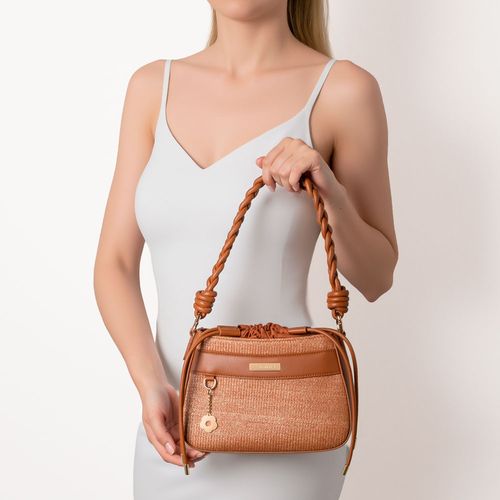 Bolsa Palha Alça Trançada Caramelo