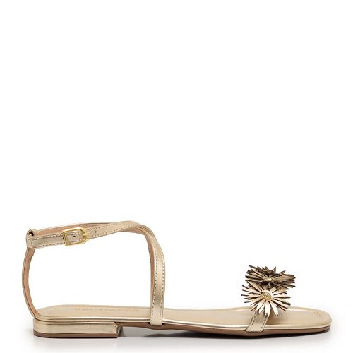 Rasteira Dourada Flores