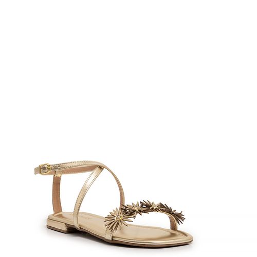 Rasteira Dourada Flores