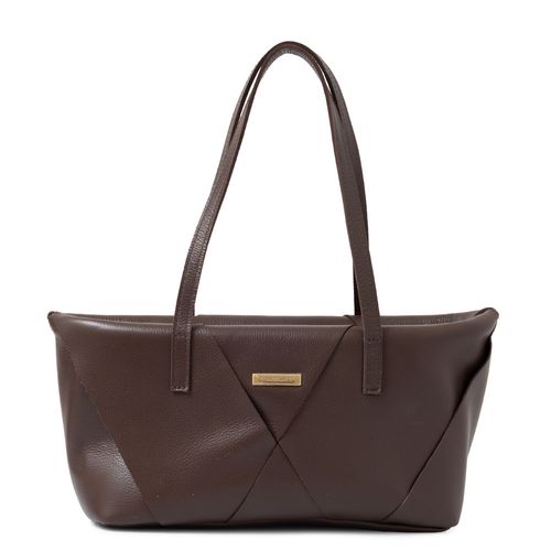 Bolsa Couro Recortes Geométricos Marrom