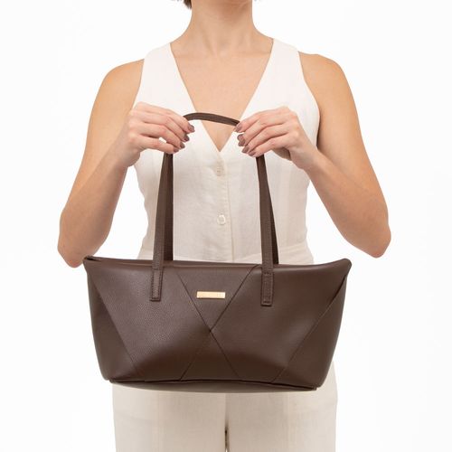 Bolsa Couro Recortes Geométricos Marrom