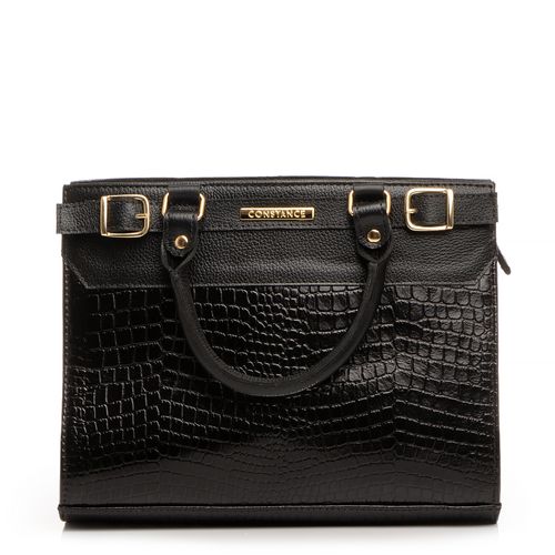 Bolsa Tote Preta Couro Texturizada