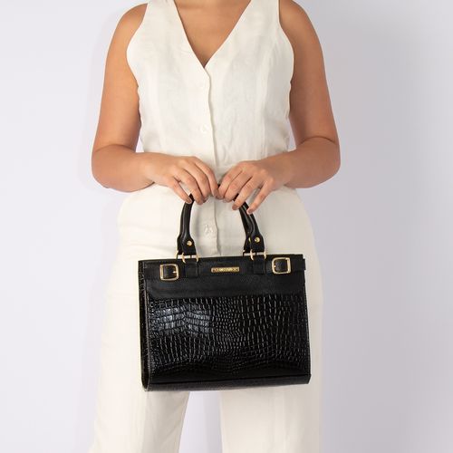 Bolsa Tote Preta Couro Texturizada