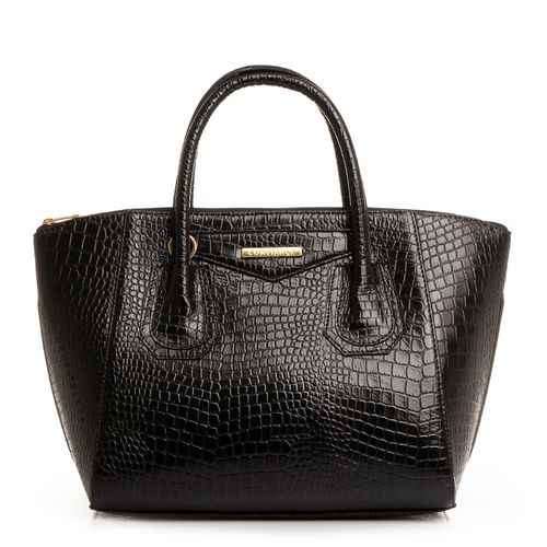 Bolsa Preta Tote Grande de Couro Texturizada