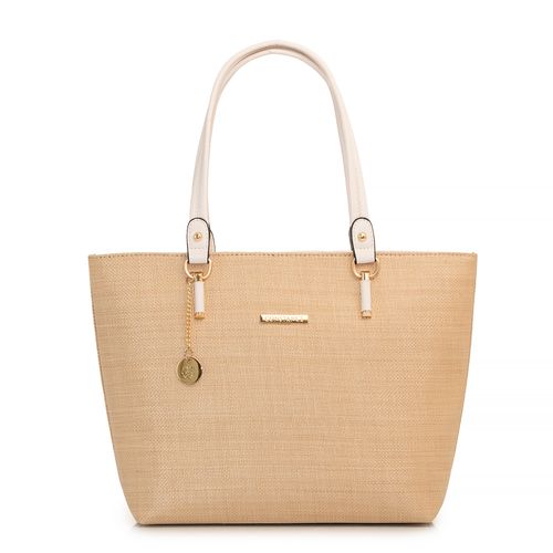 Bolsa Shopping Bag Textura Palha Off White