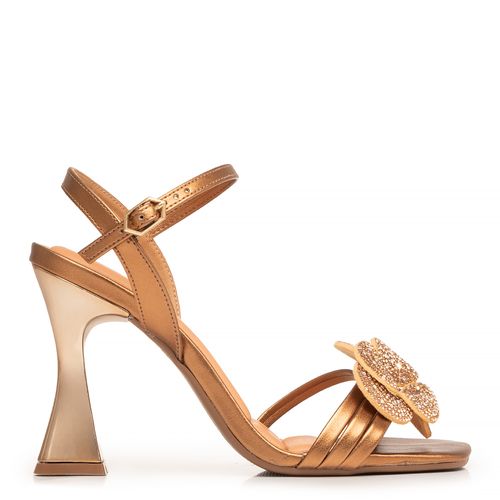 Sandália Bronze Flor Strass