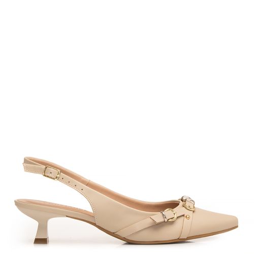Scarpin Slingback Off White Metalizado Fivelas
