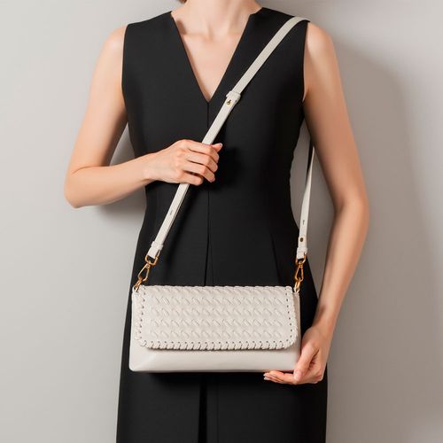 Bolsa Baguete Trama Diagonal Off White