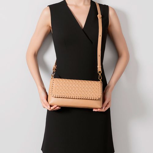 Bolsa Baguete Trama Diagonal Bege