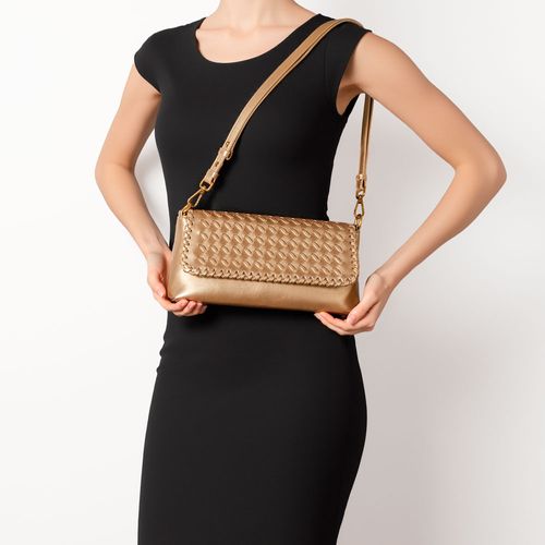 Bolsa Baguete Trama Diagonal Dourado