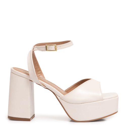 Sandália Meia Pata Off White Salto Bloco