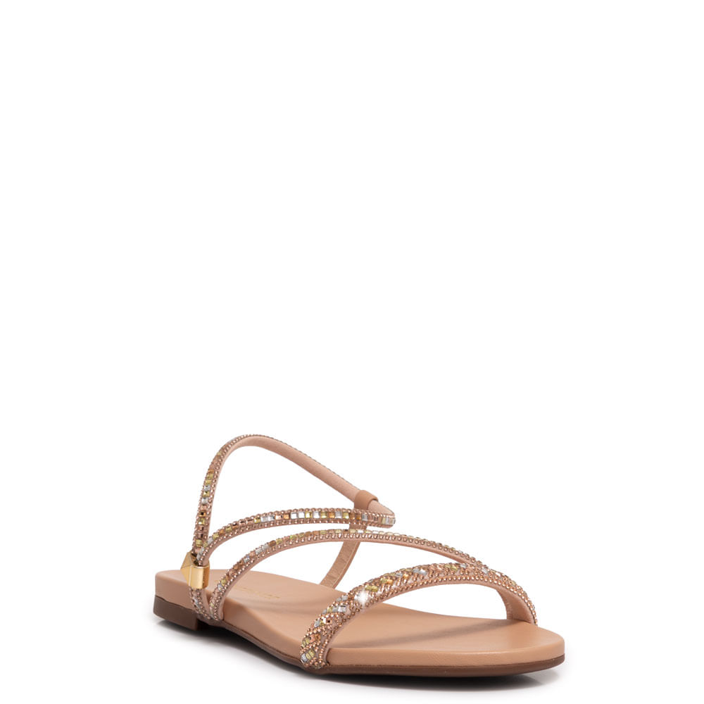 Rasteira Rosé Tiras Strass