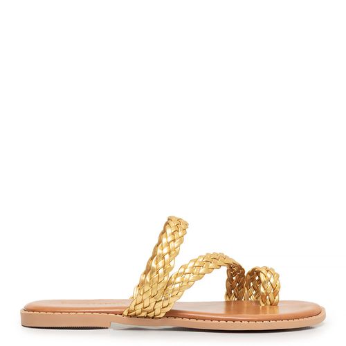 Rasteira Dourada Tiras Trançadas