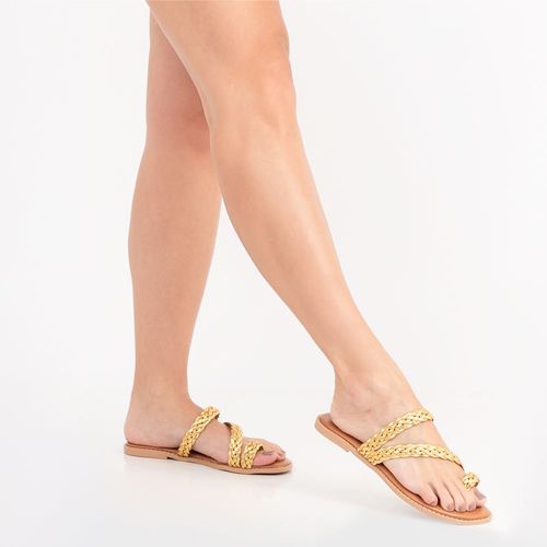 Rasteira Dourada Tiras Trançadas