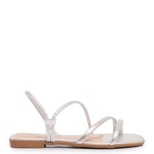 Rasteira Prata Tiras Texturizadas