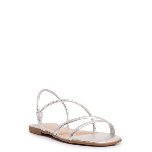 Rasteira Prata Tiras Texturizadas