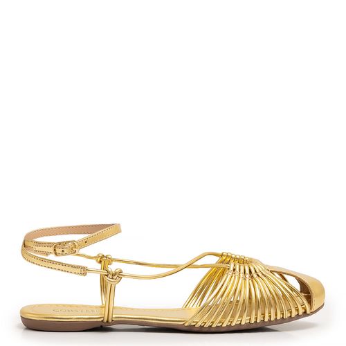 Sapatilha Slingback Dourada Tiras