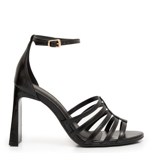 Sandália Preta Tiras Salto Régua