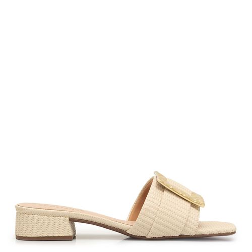 Tamanco Off White Enfeite Quadrado