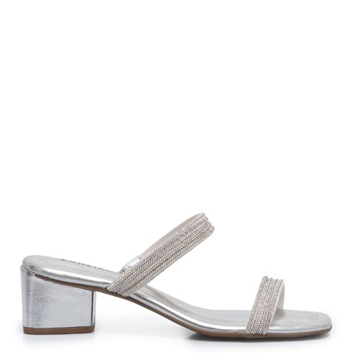 Tamanco Prata Tiras Strass