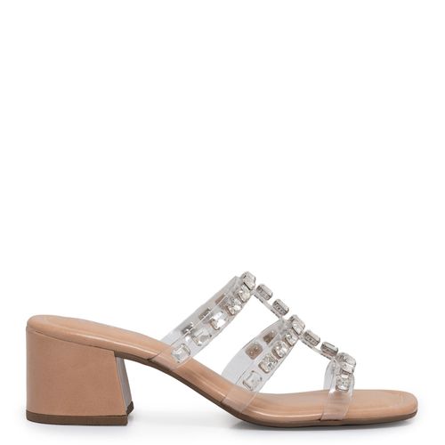 Tamanco Vinil Strass Nude