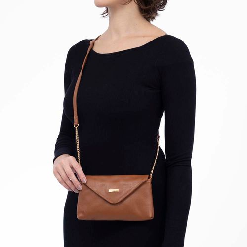 Bolsa Couro Pequena Corrente Caramelo