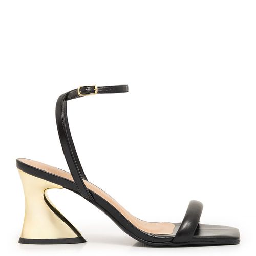 Sandália Preta Salto Cromado